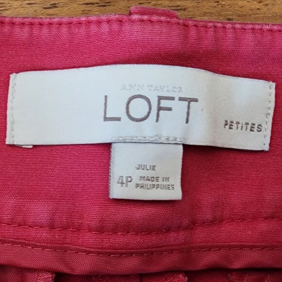LOFT Hot Pink Julie Cotton/Spandex Cropped Pants Size 4 Petite - Picture 7 of 15